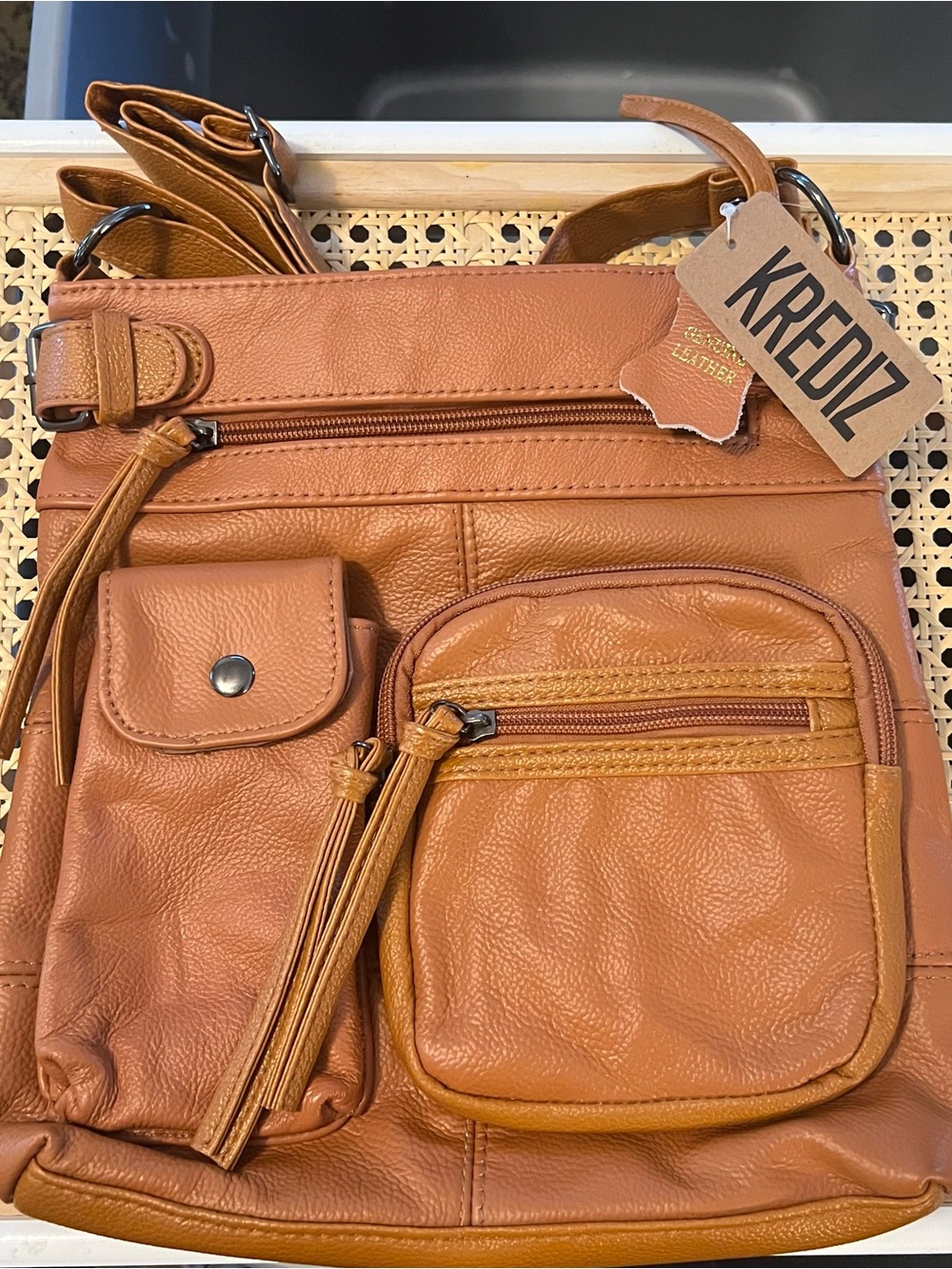 NWT Krediz Tan Leather Crossbody Bag